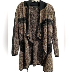 Ming Wang Cardigan Sweater Women’s Size Small Black Multicolor Confetti Open‎
